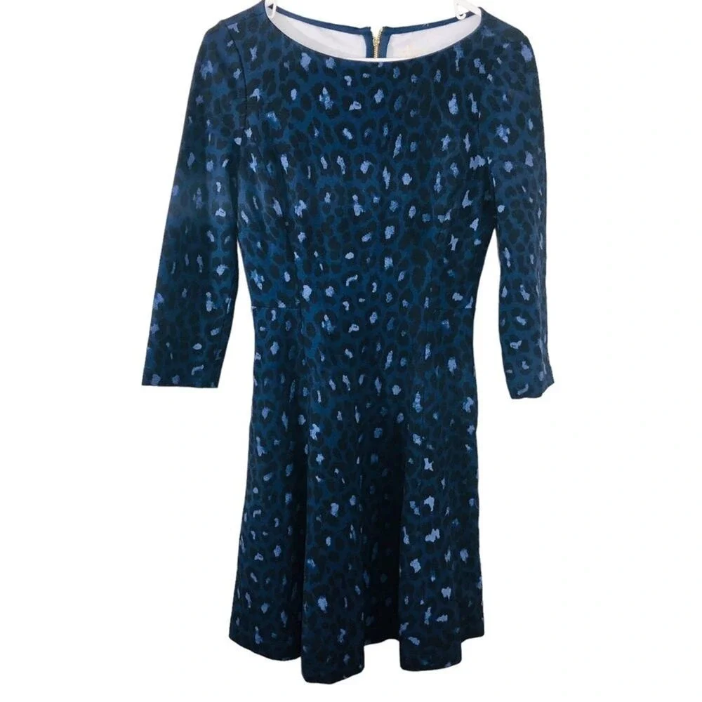 Kate Spade Blue Leopard Print Casual Broome Ponte Dress Size‎ 4
